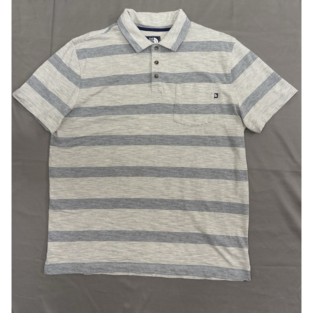 The North Face Gray Striped Polo - Men's Large L - 70% Cotton/30% Polyester Soft